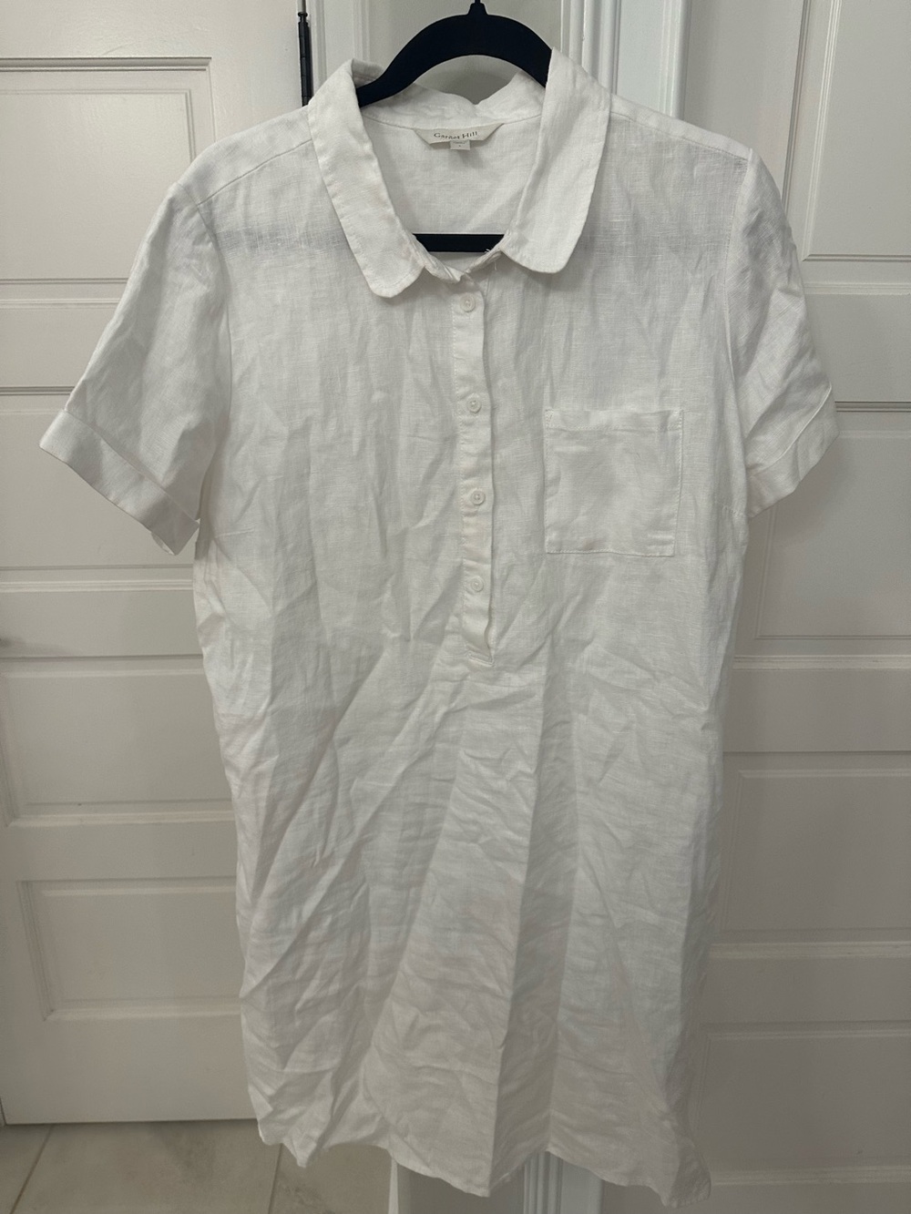 Garnet Hill Linen Popover Shirt Dress Short Sleeve Relaxed Womens Large Coastal